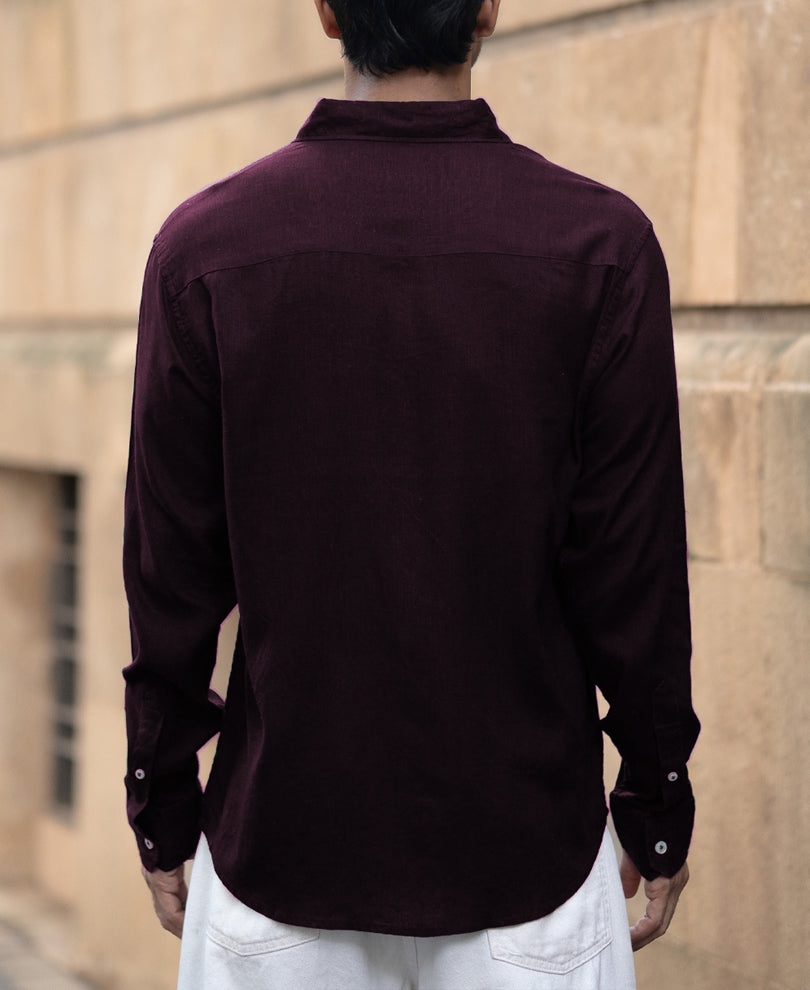 Dark Wine Linen Blend Shirt.
