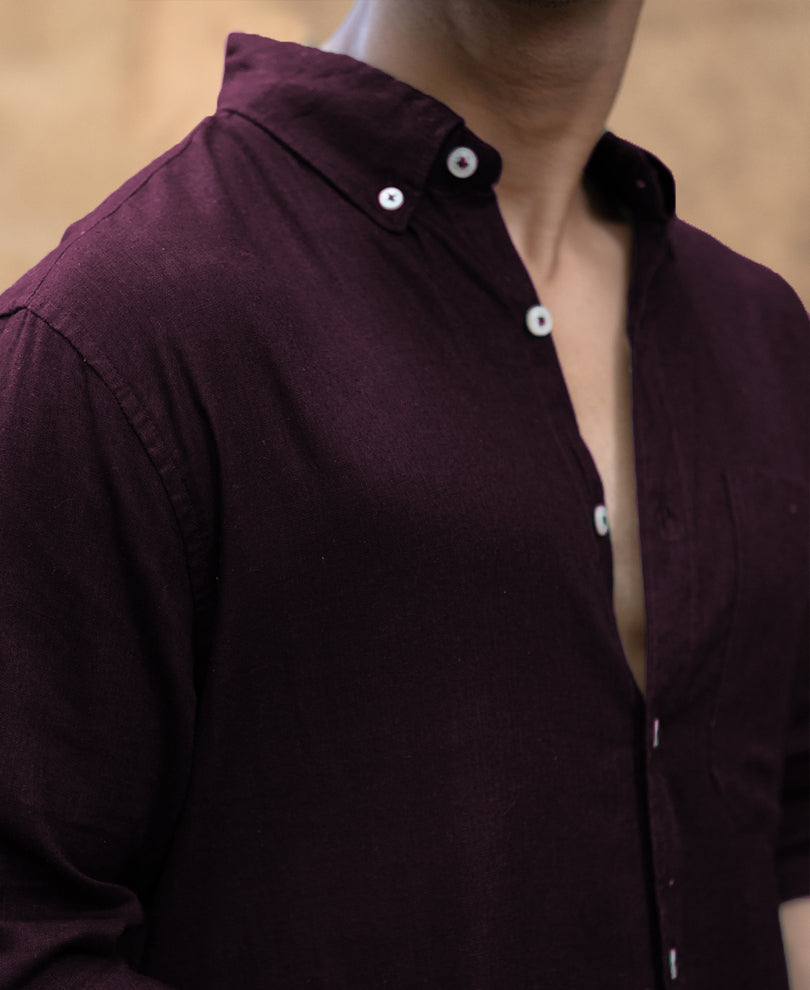 Dark Wine Linen Blend Shirt.