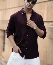Dark Wine Linen Blend Shirt.