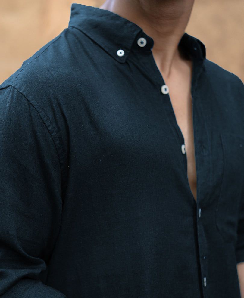 Airforce Blue Linen Blend Shirt.