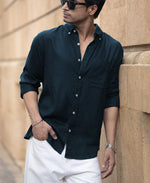 Airforce Blue Linen Blend Shirt.