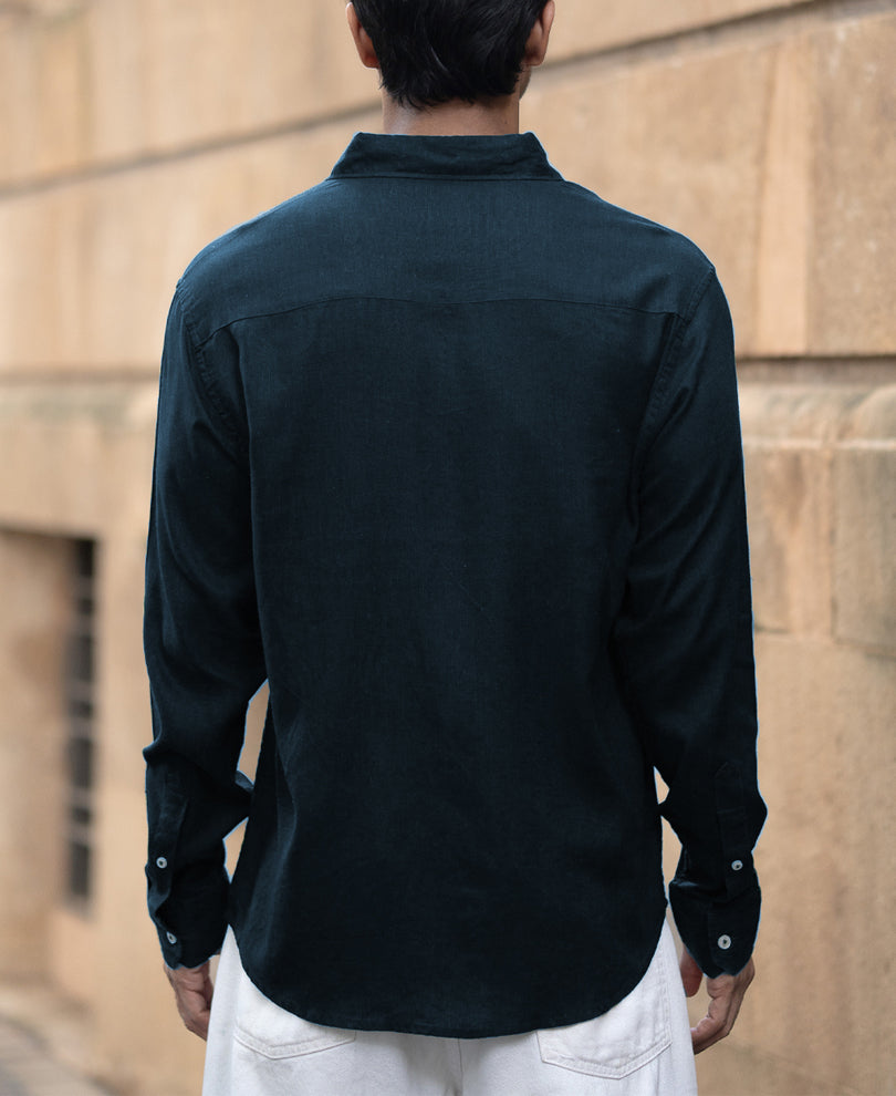 Airforce Blue Linen Blend Shirt.