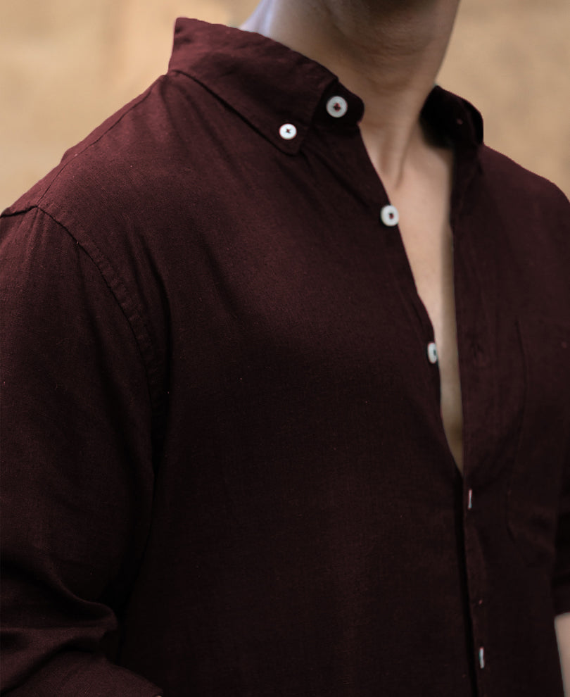 Wine Linen Blend Shirt.