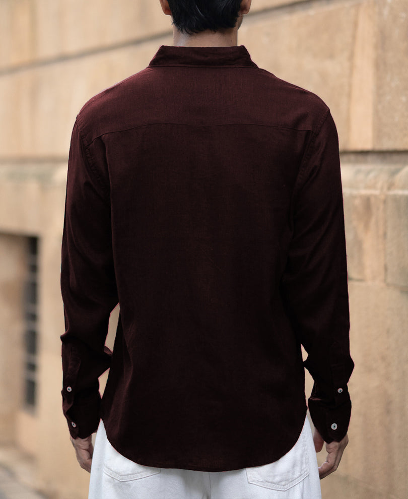 Wine Linen Blend Shirt.