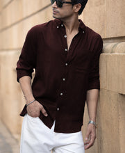 Wine Linen Blend Shirt.