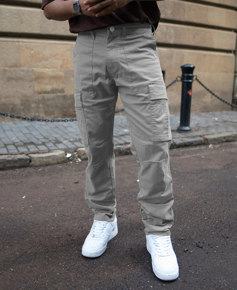 Grey Cotton Cargo Pants.