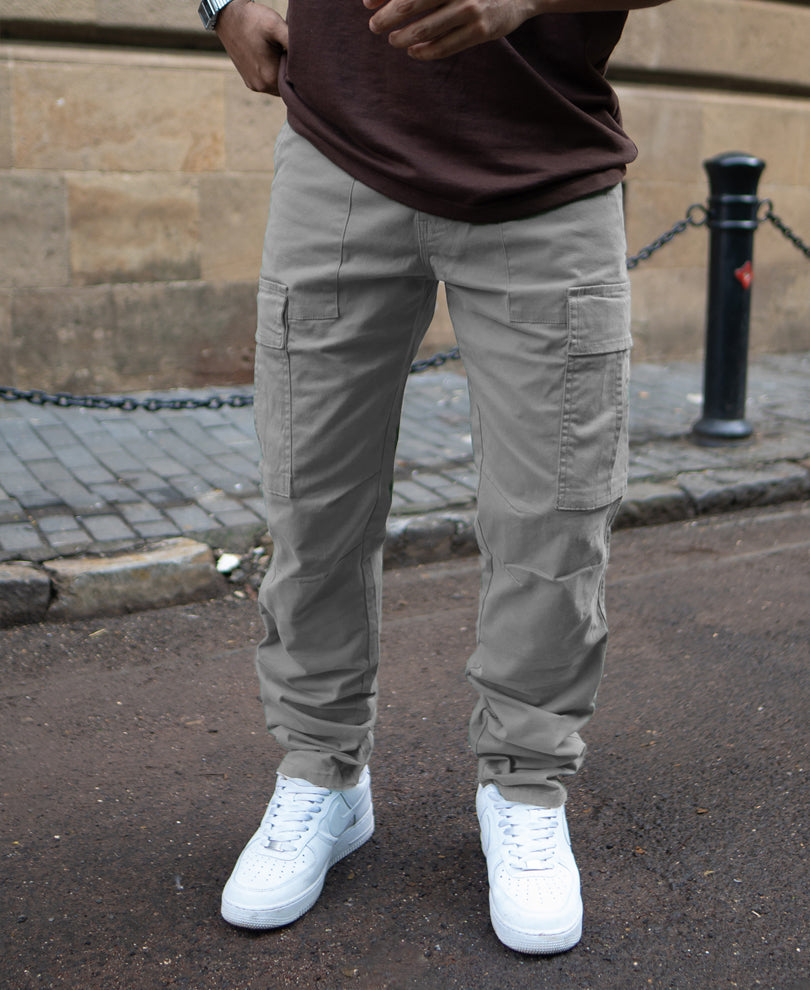 Grey Cotton Cargo Pants.