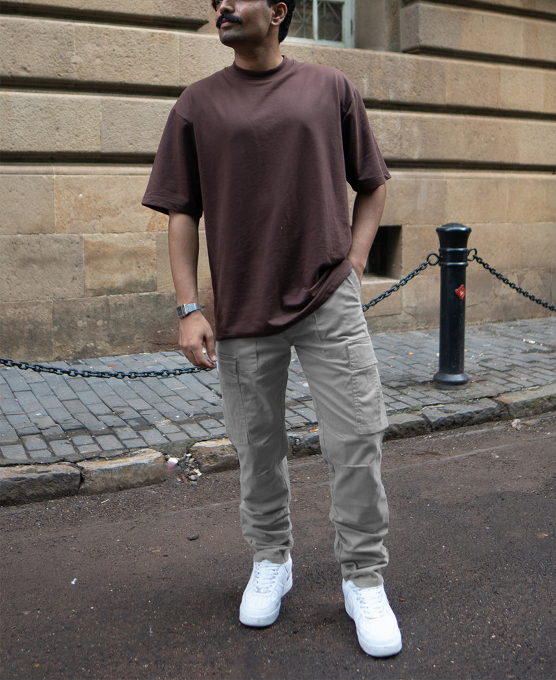 Grey Cotton Cargo Pants.