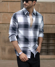 Navy Flannel Checks Shirt.