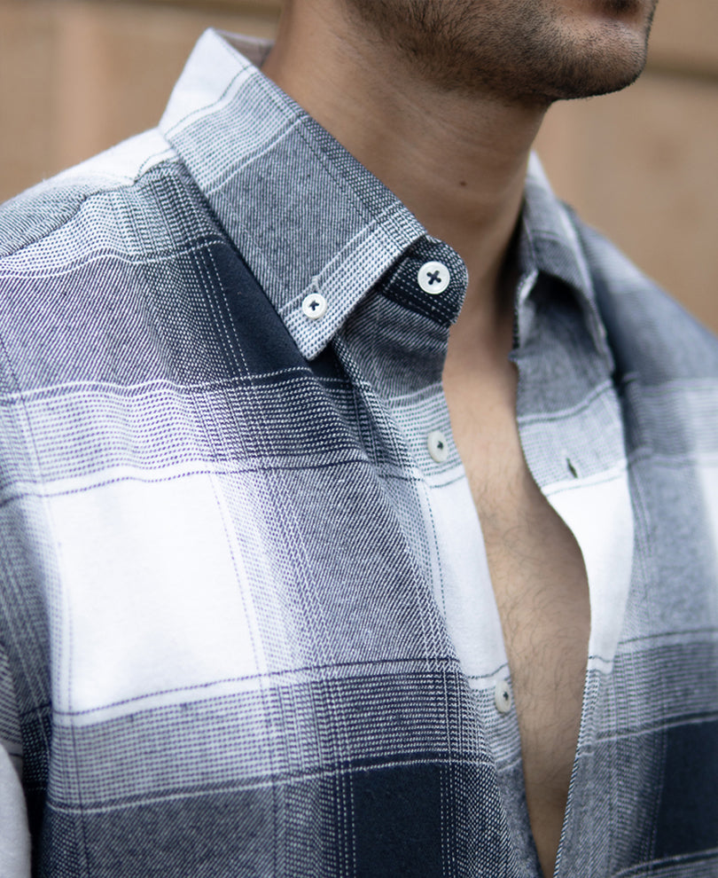 Navy Flannel Checks Shirt.