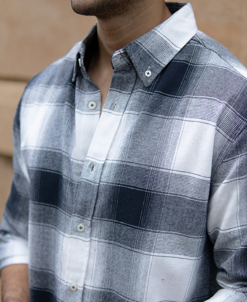 Navy Flannel Checks Shirt.