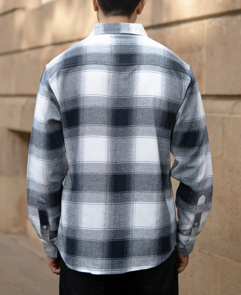 Navy Flannel Checks Shirt.