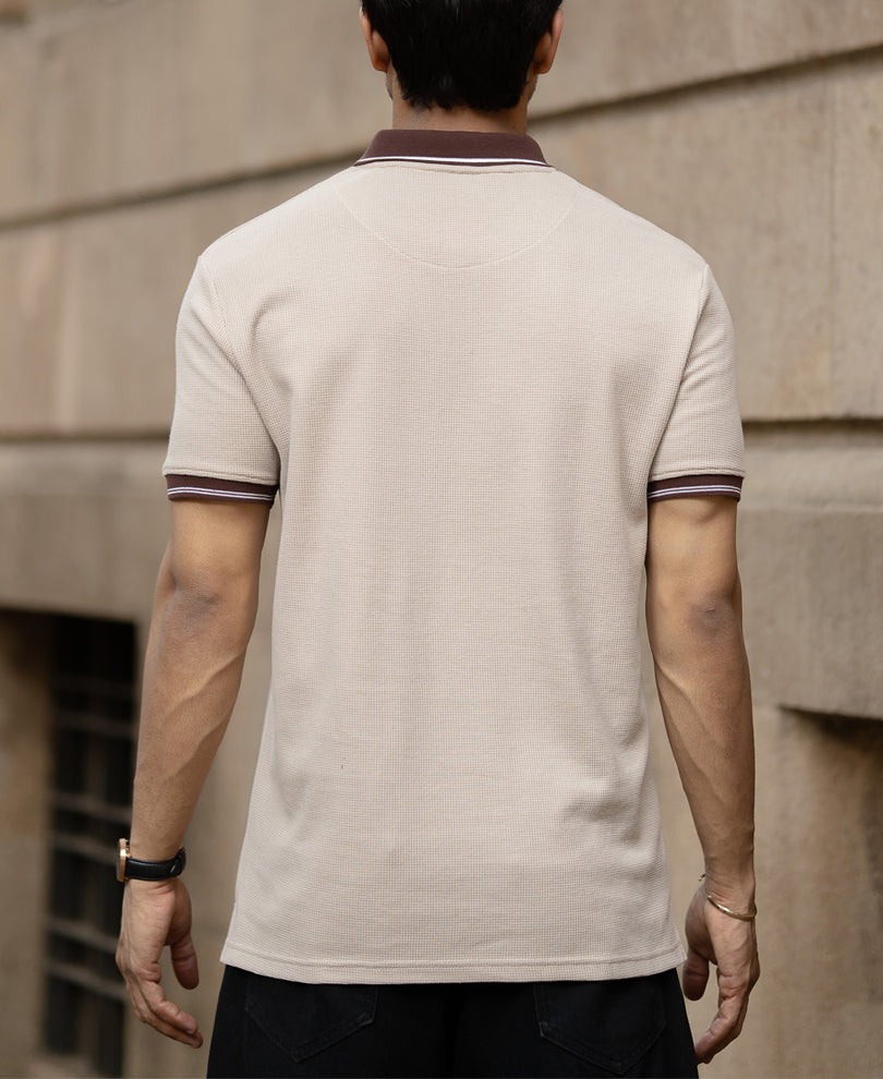 Beige Contrast Collar T-Shirt.