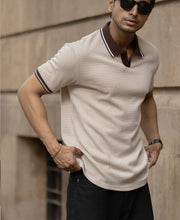 Beige Contrast Collar T-Shirt.