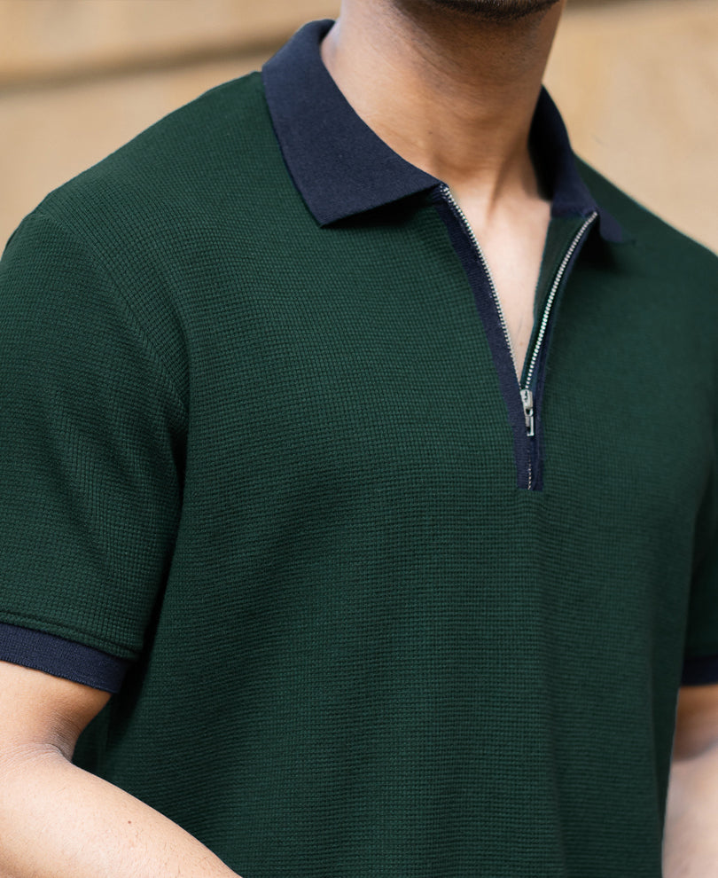 Bottle Green Contrast Collar T-Shirt.