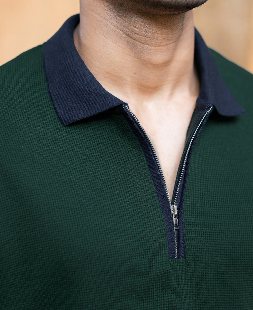 Bottle Green Contrast Collar T-Shirt.