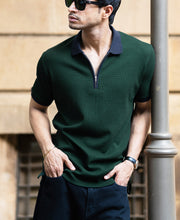 Bottle Green Contrast Collar T-Shirt.