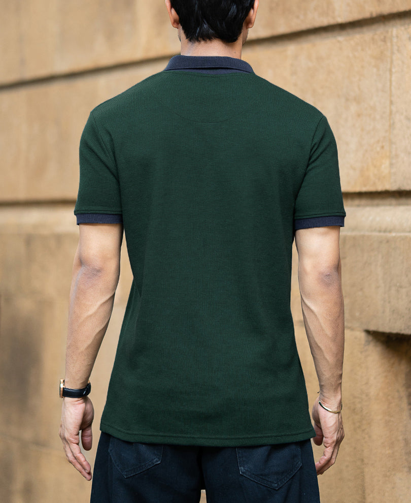 Bottle Green Contrast Collar T-Shirt.
