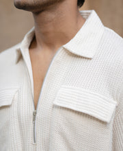White Zipper Polo With Pockets.