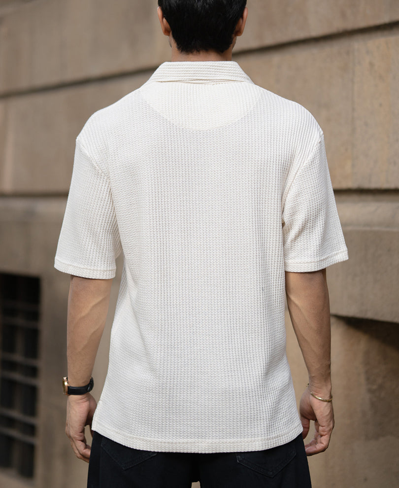 White Zipper Polo With Pockets.