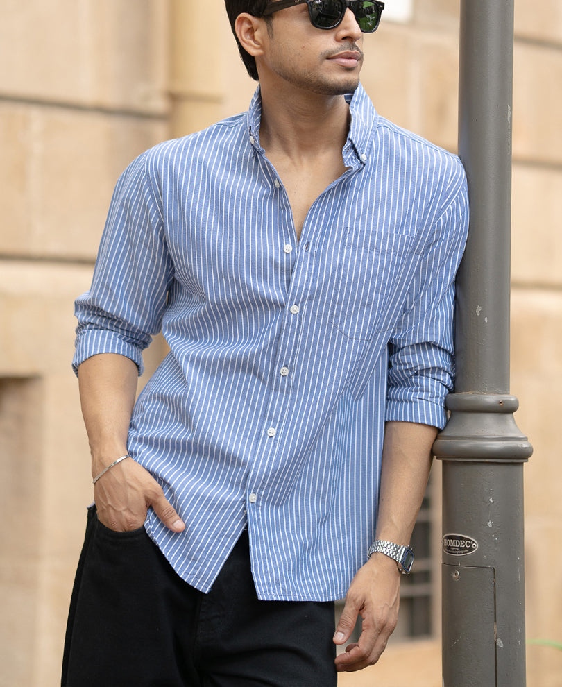 Blue Lightweight Striped Shirt.