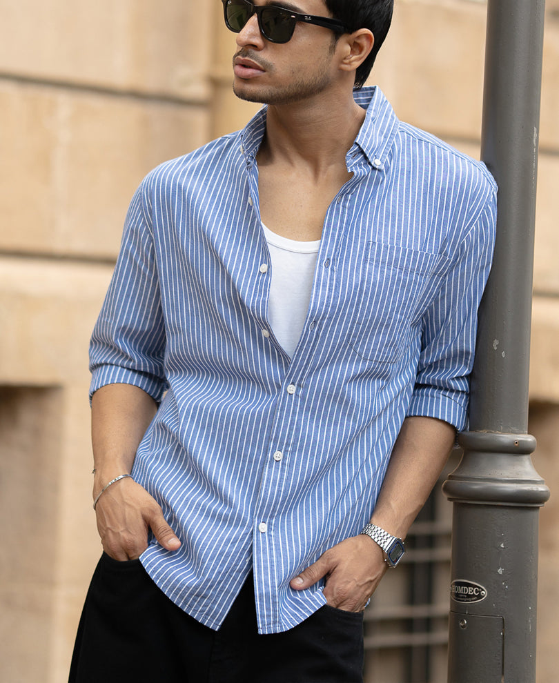 Blue Lightweight Striped Shirt.