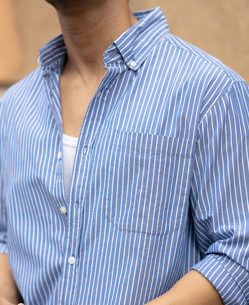 Blue Lightweight Striped Shirt.