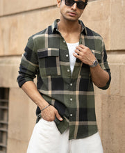 Olive Brushed Checks Shirt.