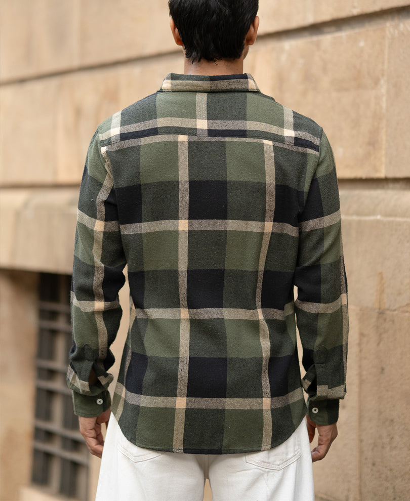 Olive Brushed Checks Shirt.