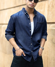 Dark Blue Washed Denim Shirt.