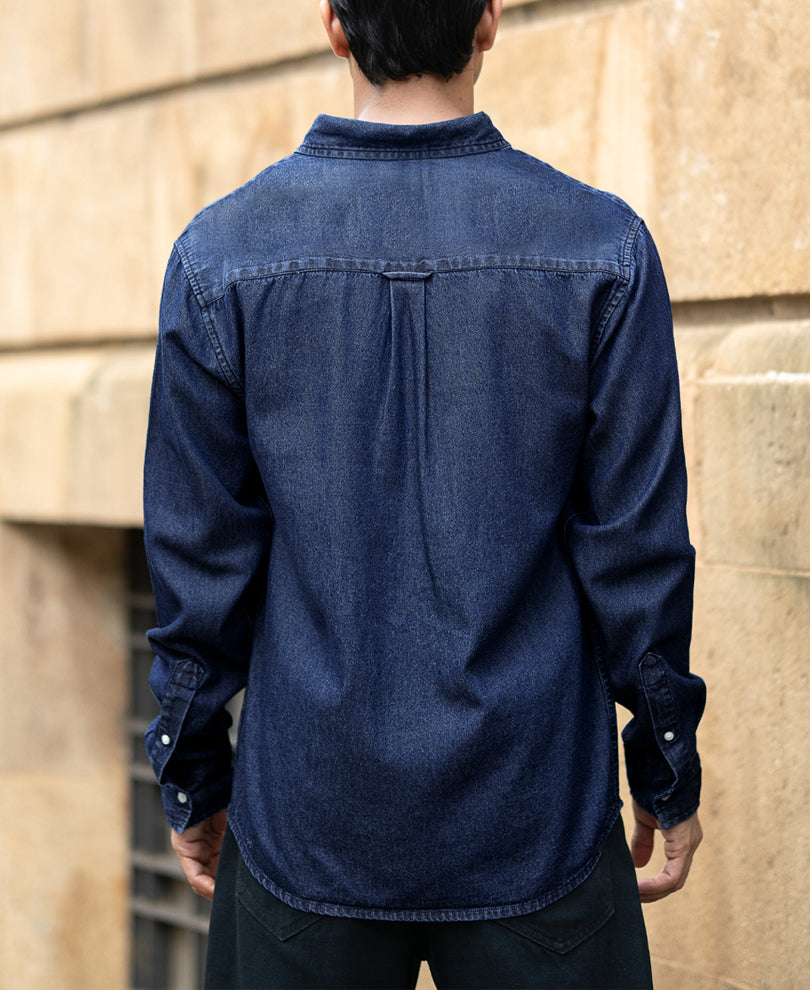 Dark Blue Washed Denim Shirt.