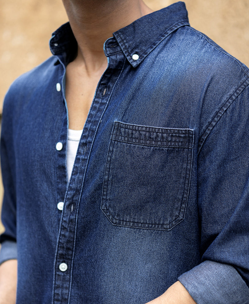 Dark Blue Washed Denim Shirt.