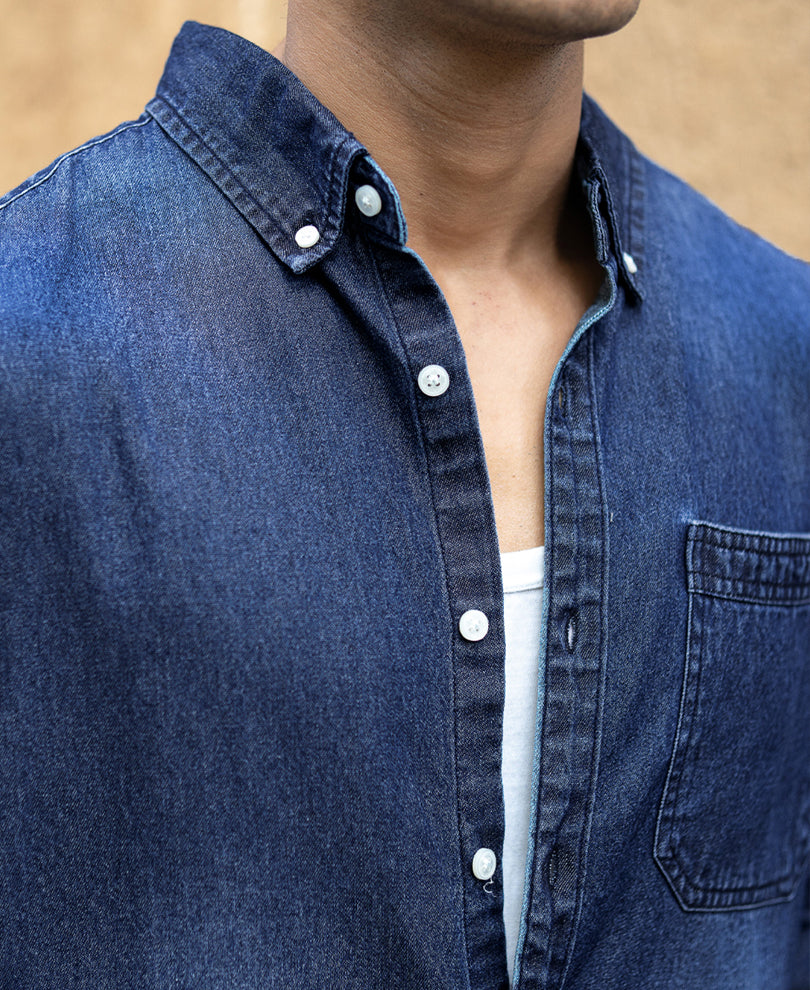 Dark Blue Washed Denim Shirt.
