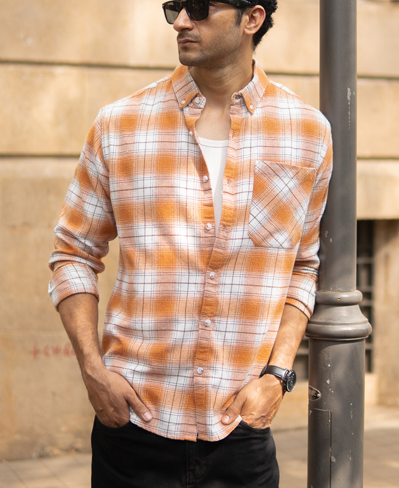 Mustard Knitted Checks Shirt.