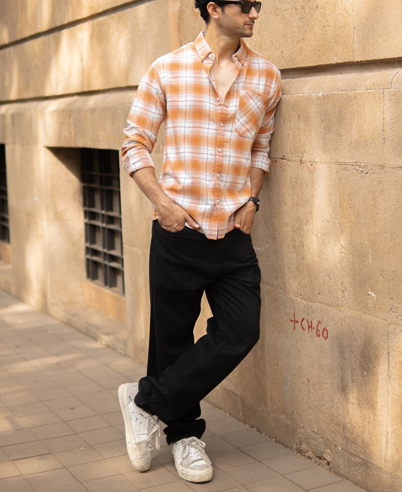 Mustard Knitted Checks Shirt.