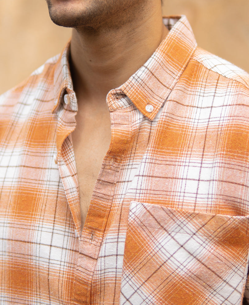 Mustard Knitted Checks Shirt.