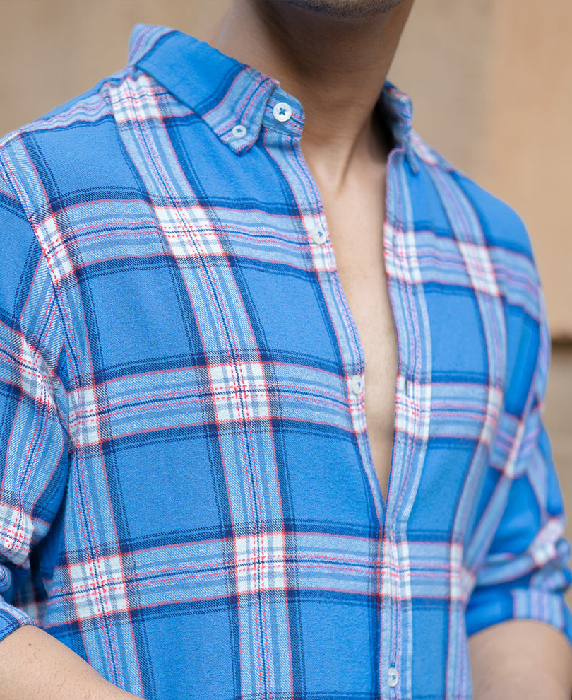 Blue Brushed Full Sleeves Checks Shirt.