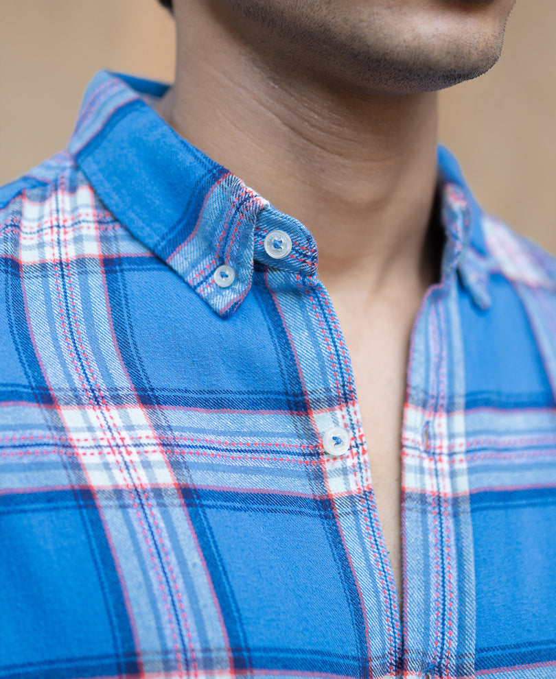 Blue Brushed Full Sleeves Checks Shirt.