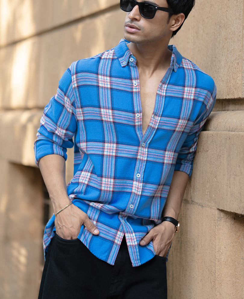 Blue Brushed Full Sleeves Checks Shirt.