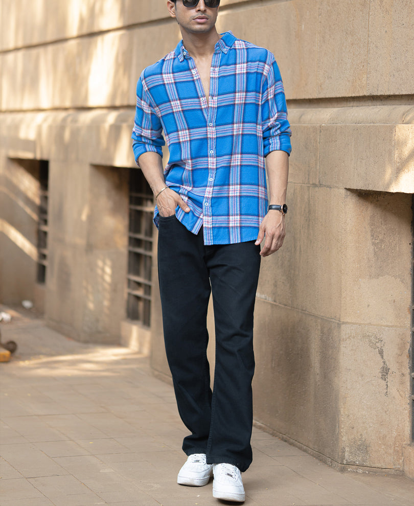 Blue Brushed Full Sleeves Checks Shirt.
