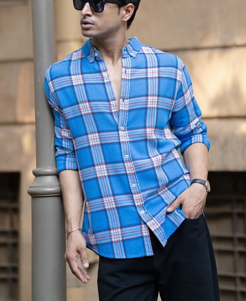 Blue Brushed Full Sleeves Checks Shirt.