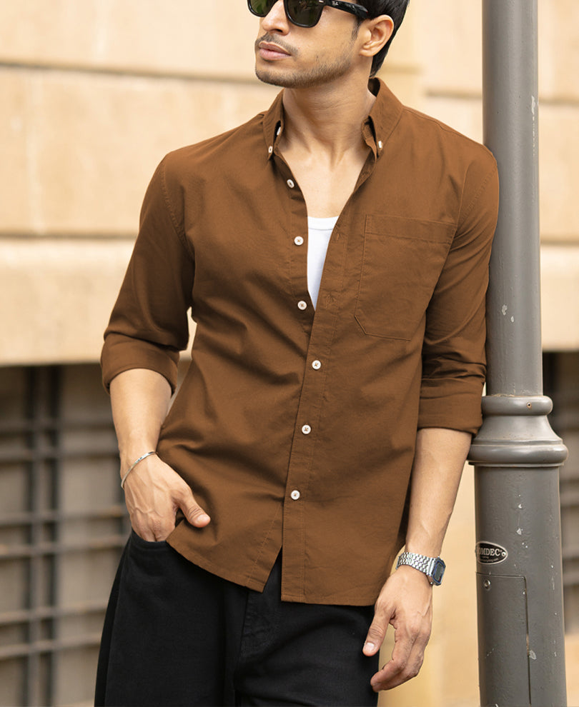 Toffee Brown Lightweight Oxford Shirt.