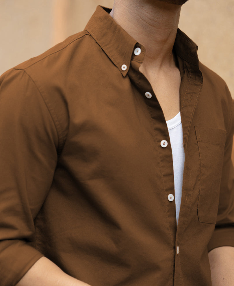 Toffee Brown Lightweight Oxford Shirt.