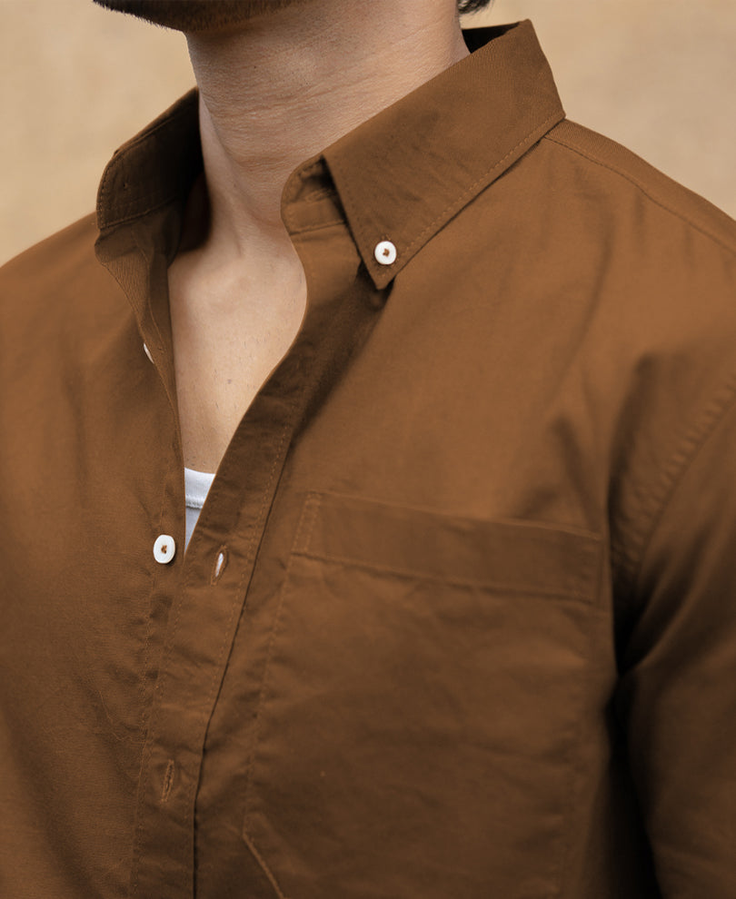 Toffee Brown Lightweight Oxford Shirt.