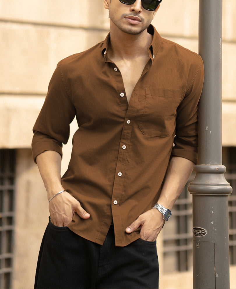 Toffee Brown Lightweight Oxford Shirt.