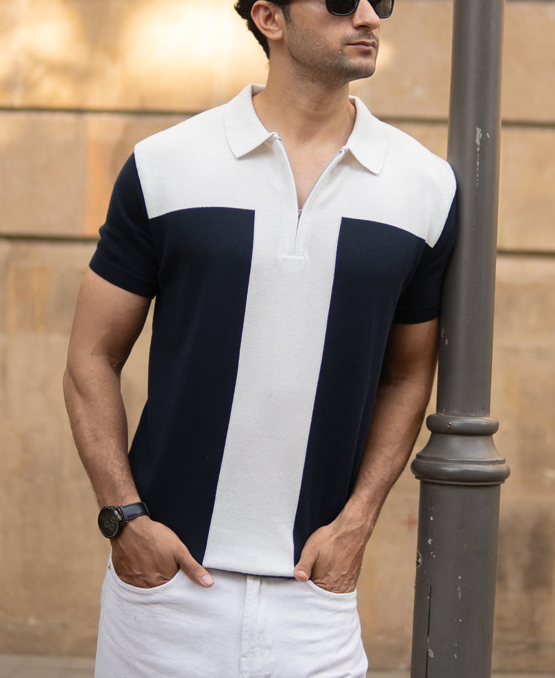 Navy Colour Block T-Shirt.