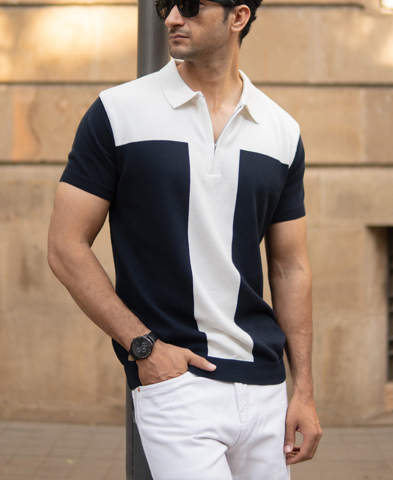 Navy Colour Block T-Shirt.