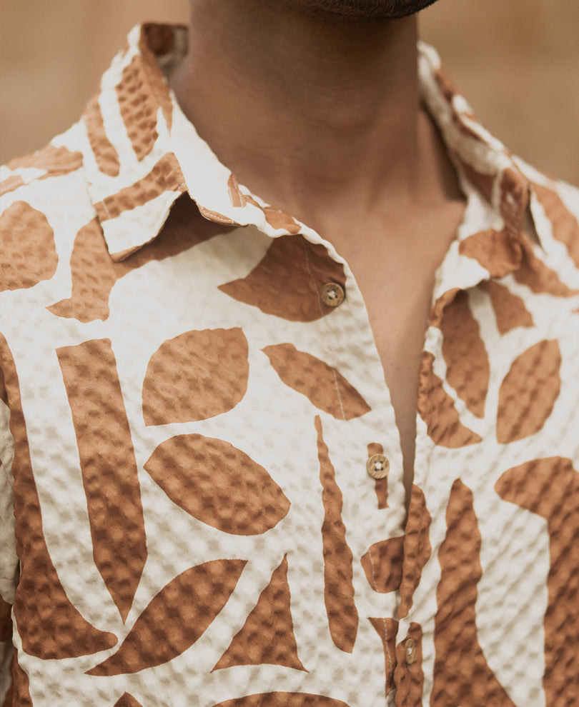 Dark Tan Printed Structured Shirt.