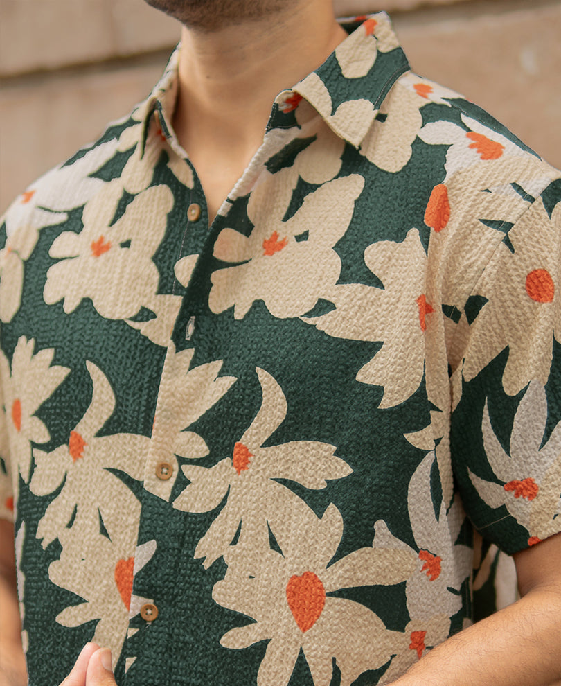 Green Floral Structured Shirt.