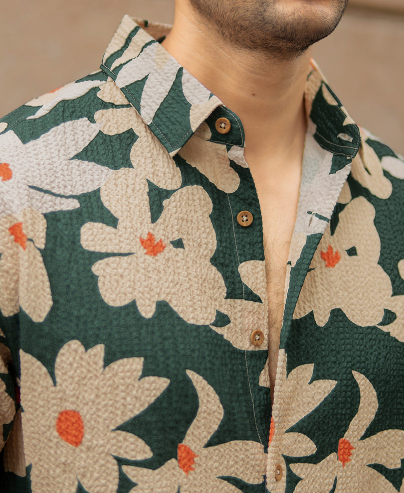 Green Floral Structured Shirt.